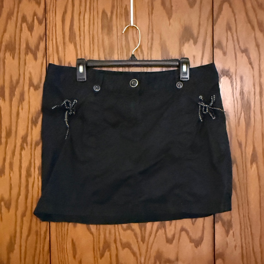 White House Black Market Black Mini Skirt Size 14 Lace Up Detail